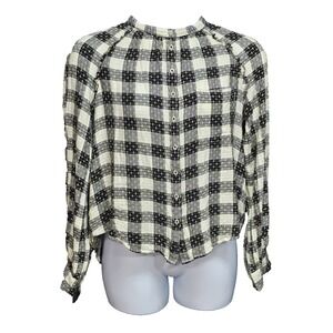 Pilcro Anthropologie Shirt Women XL Plaid Breezy Button Down Neon Yellow Stitch